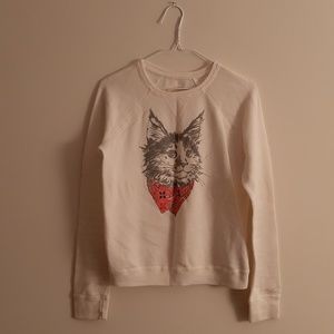 Cat Print White Sweater Hollister size S